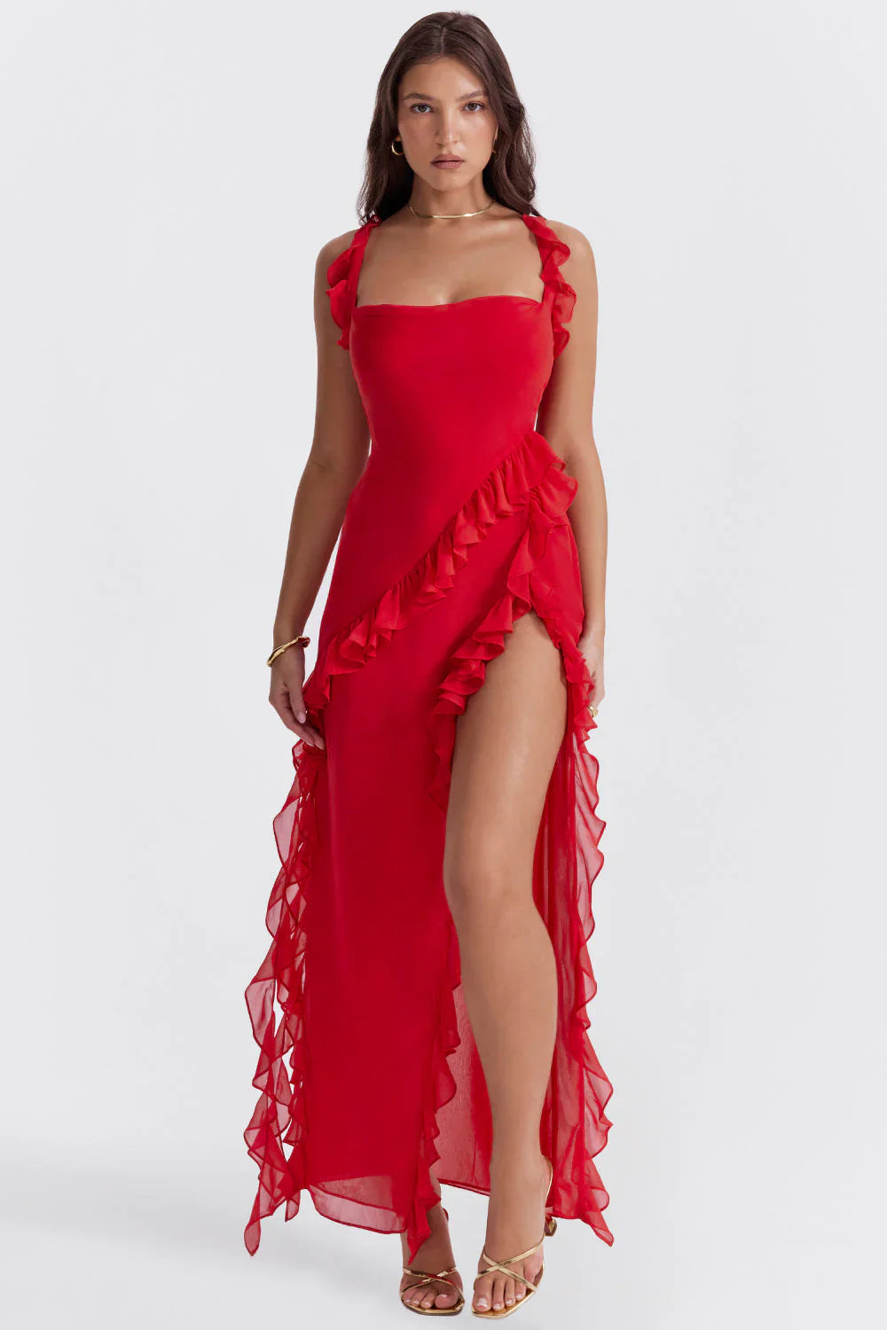 Jaylinn maxi dames zomerjurk met sierlijke ruches