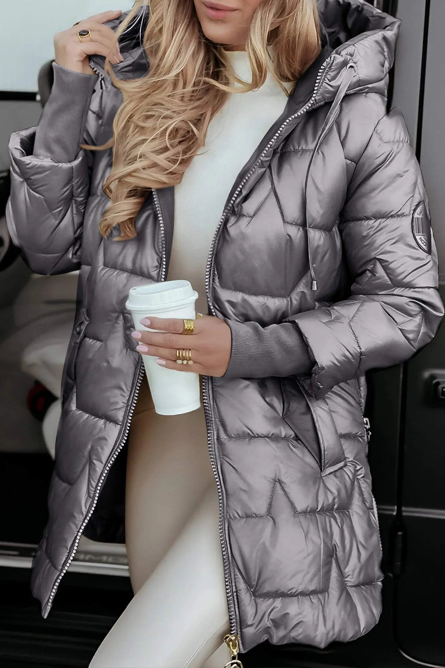 Lange Dames Puffer Jas Met Capuchon