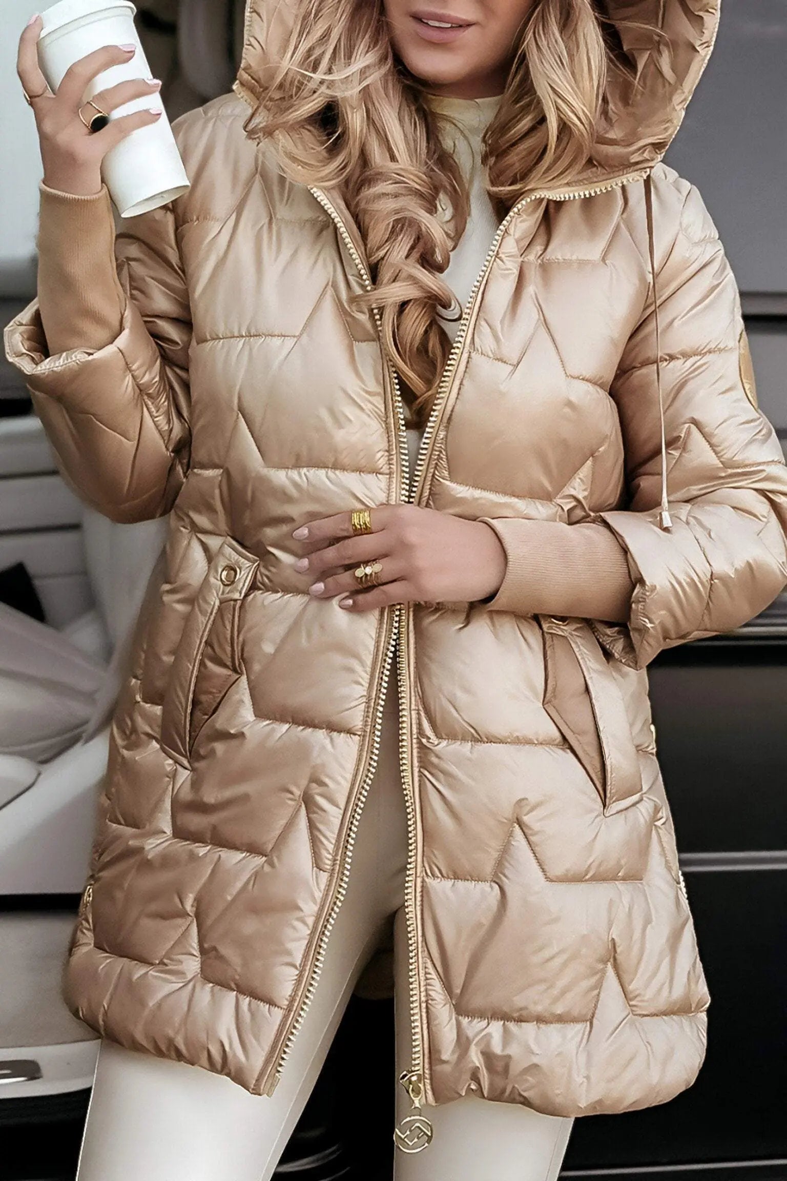 Lange Dames Puffer Jas Met Capuchon