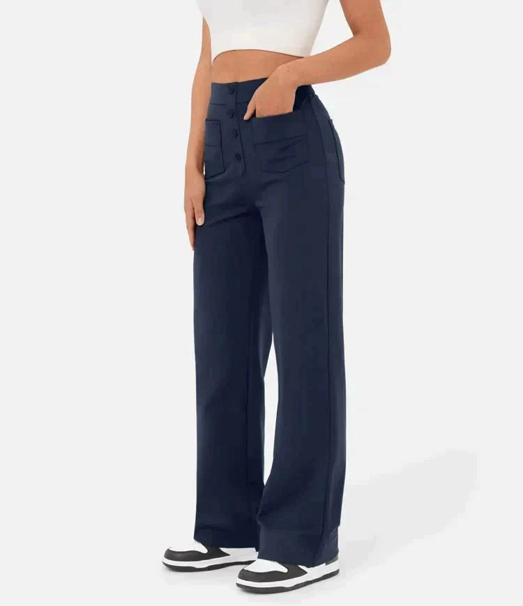 Lisa dames wide leg broek met knopen