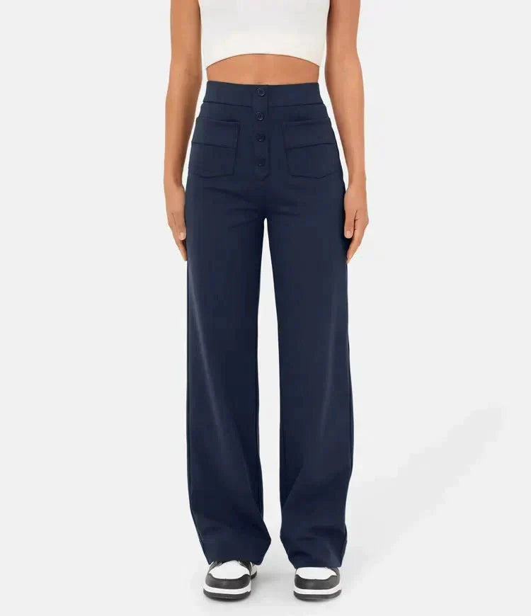 Lisa dames wide leg broek met knopen