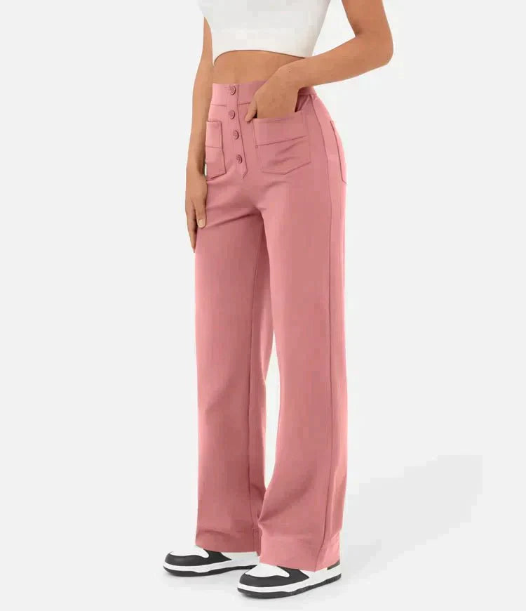 Lisa dames wide leg broek met knopen