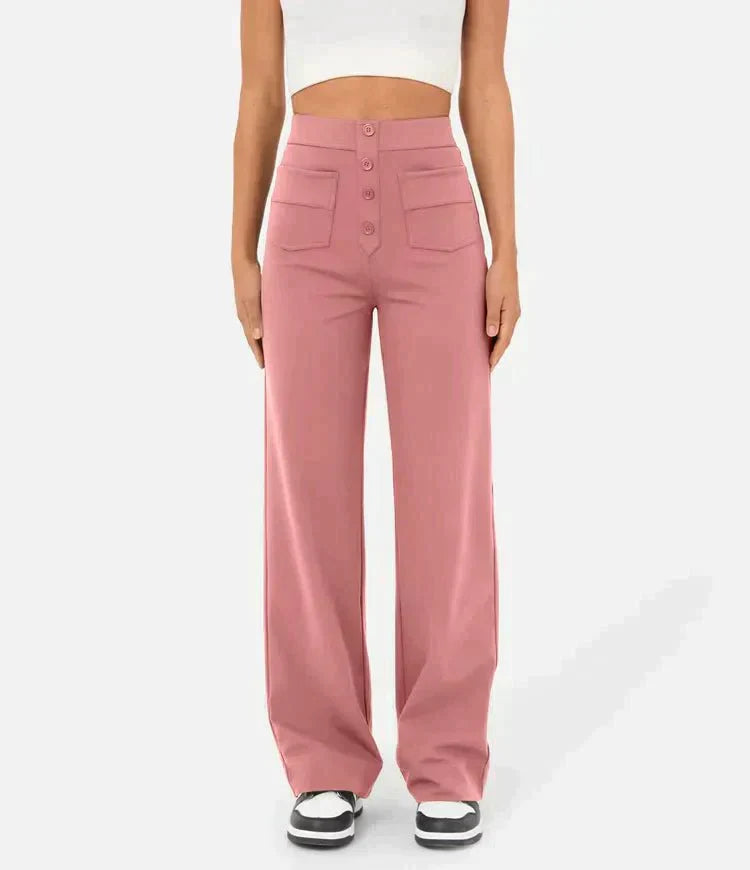 Lisa dames wide leg broek met knopen