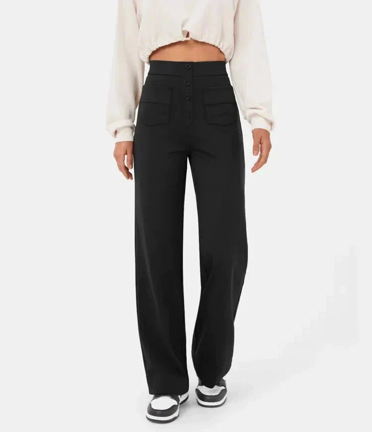 Lisa dames wide leg broek met knopen