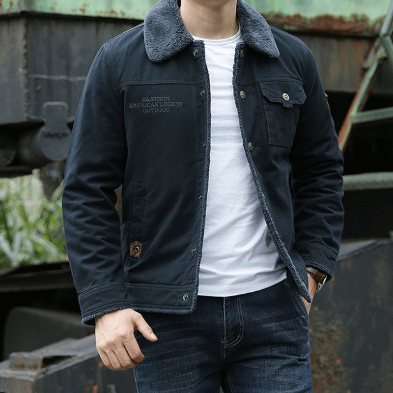 Mark Heren Jas Met Fleece Kraag En Knopen