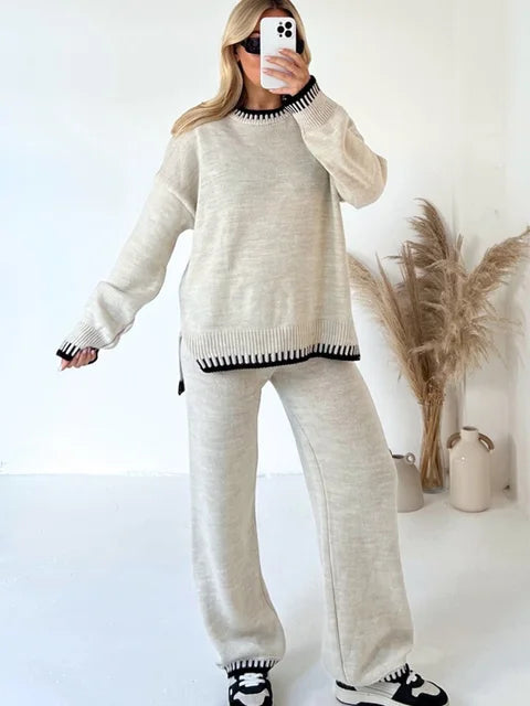Mia twee-delige dames loungeset met contrastdetails en broek