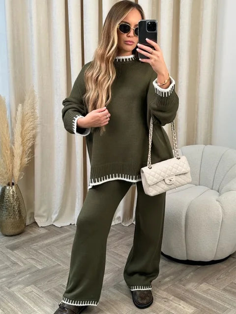 Mia twee-delige dames loungeset met contrastdetails en broek