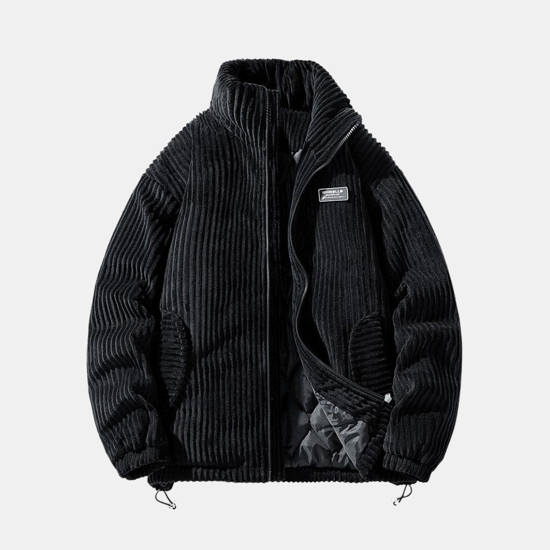 Moderne Corduroy Jas Met Ritssluiting En Hoge Kraag