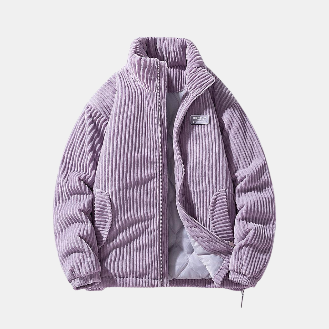 Moderne Corduroy Jas Met Ritssluiting En Hoge Kraag