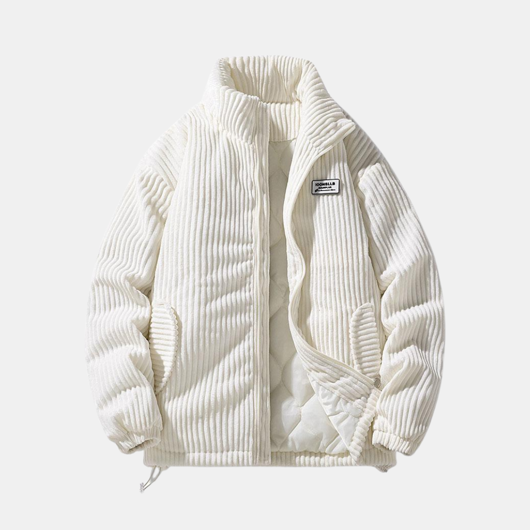 Moderne Corduroy Jas Met Ritssluiting En Hoge Kraag