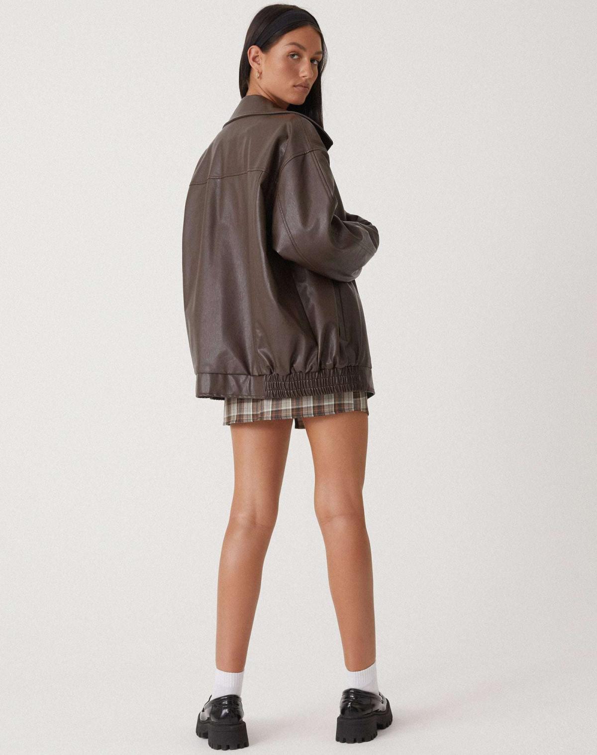 Oversized Dames Jas Met Leren Look En Ritssluiting