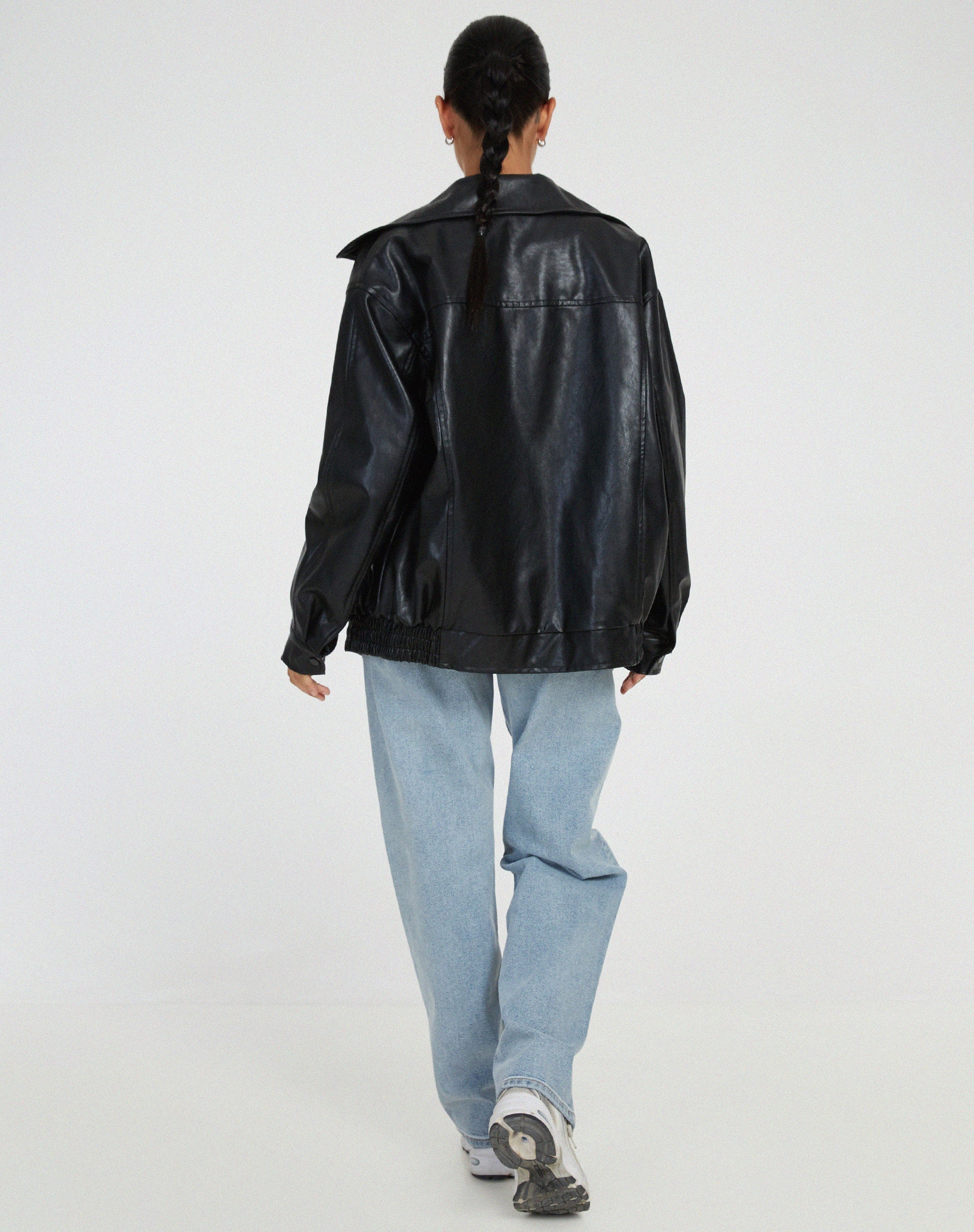 Oversized Dames Jas Met Leren Look En Ritssluiting