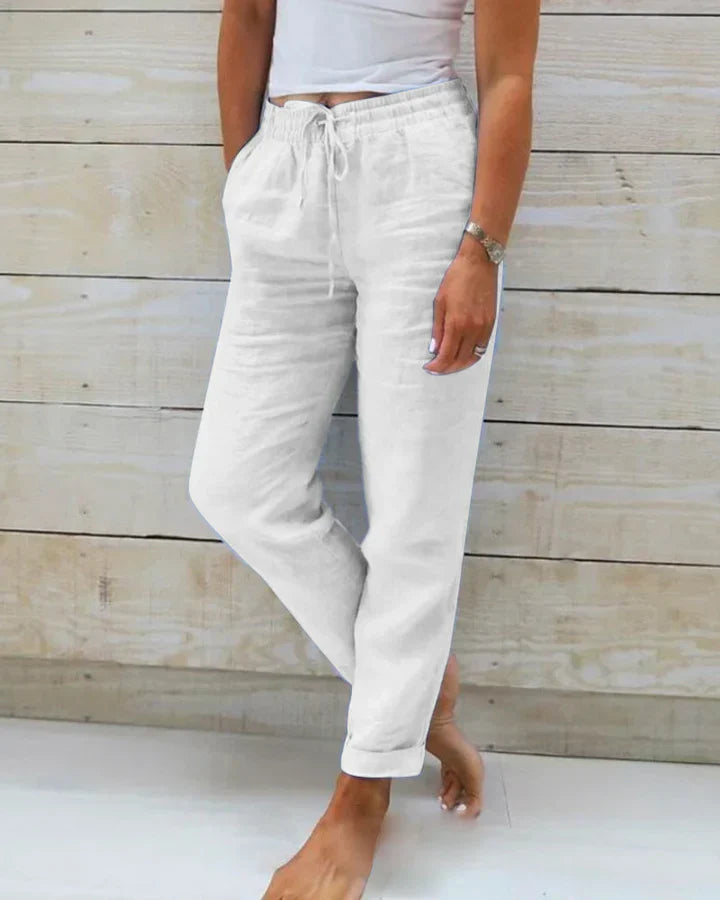 Sally Dames broek met elastische taille en trekkoord