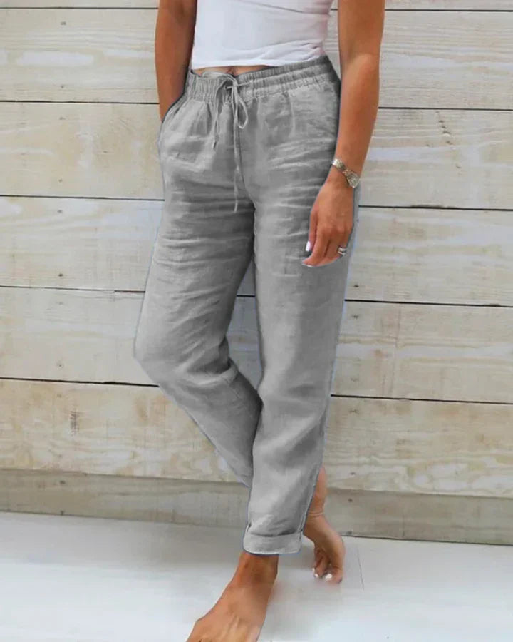 Sally Dames broek met elastische taille en trekkoord