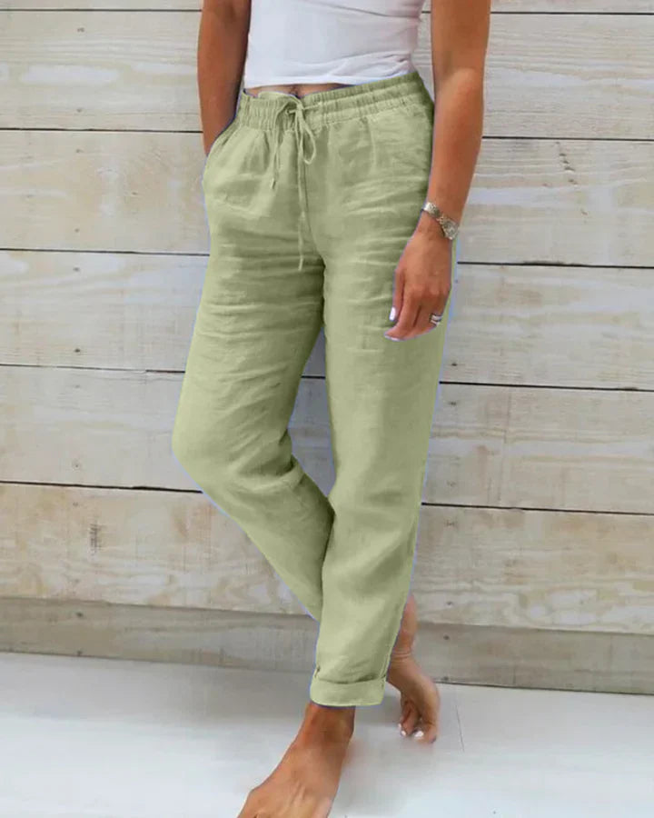 Sally Dames broek met elastische taille en trekkoord
