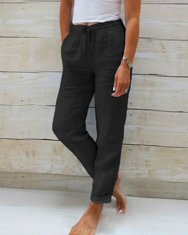 Sally Dames broek met elastische taille en trekkoord