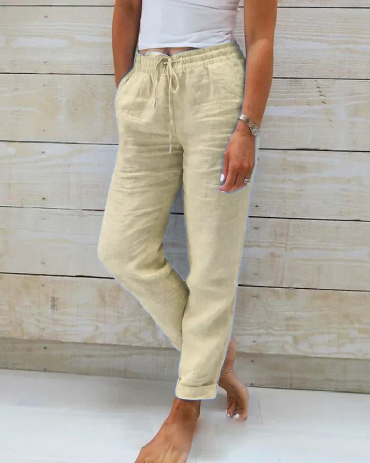 Sally Dames broek met elastische taille en trekkoord