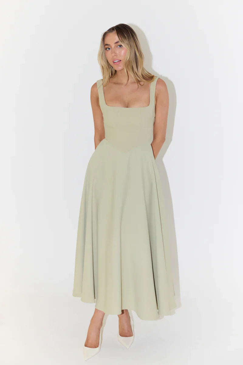 Shayla midi dames jurk met vierkante hals