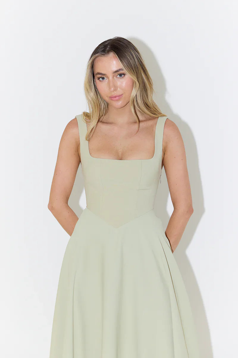 Shayla midi dames jurk met vierkante hals