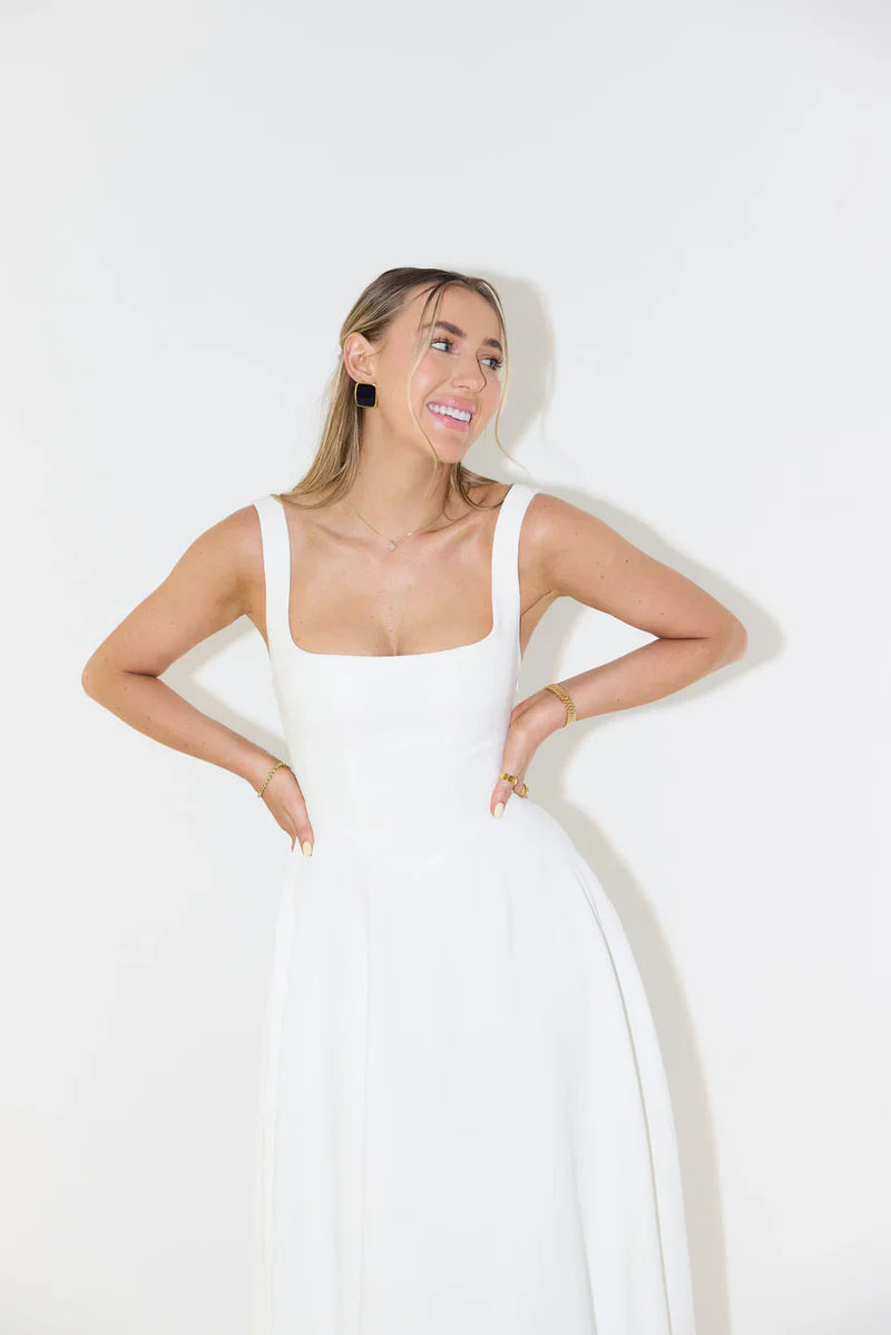 Shayla midi dames jurk met vierkante hals