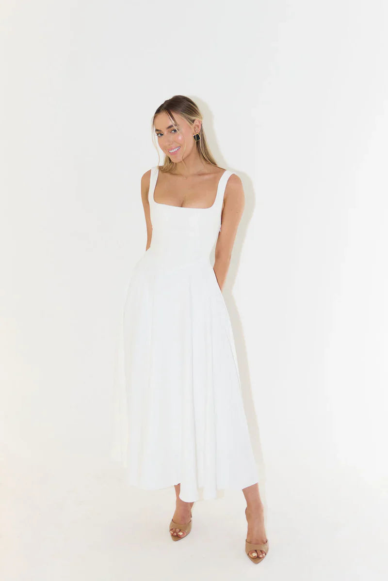Shayla midi dames jurk met vierkante hals