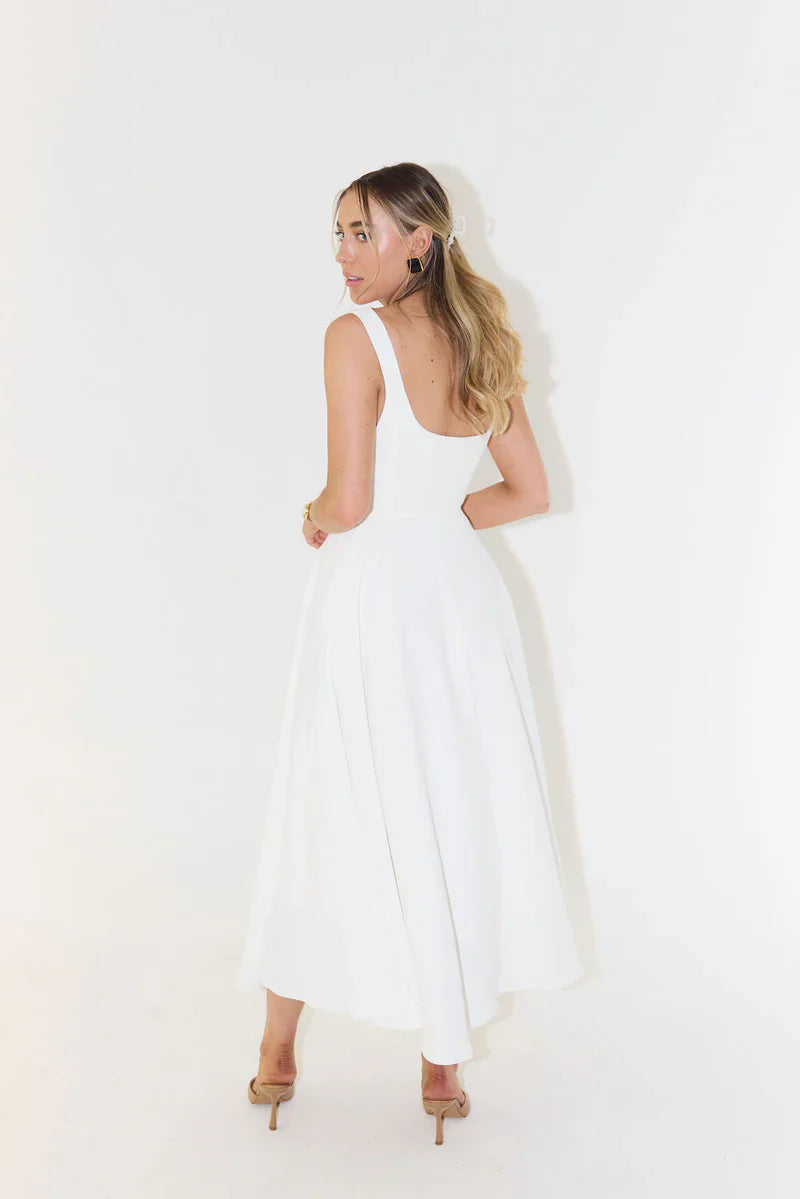 Shayla midi dames jurk met vierkante hals