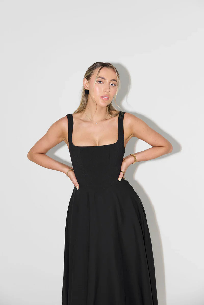 Shayla midi dames jurk met vierkante hals