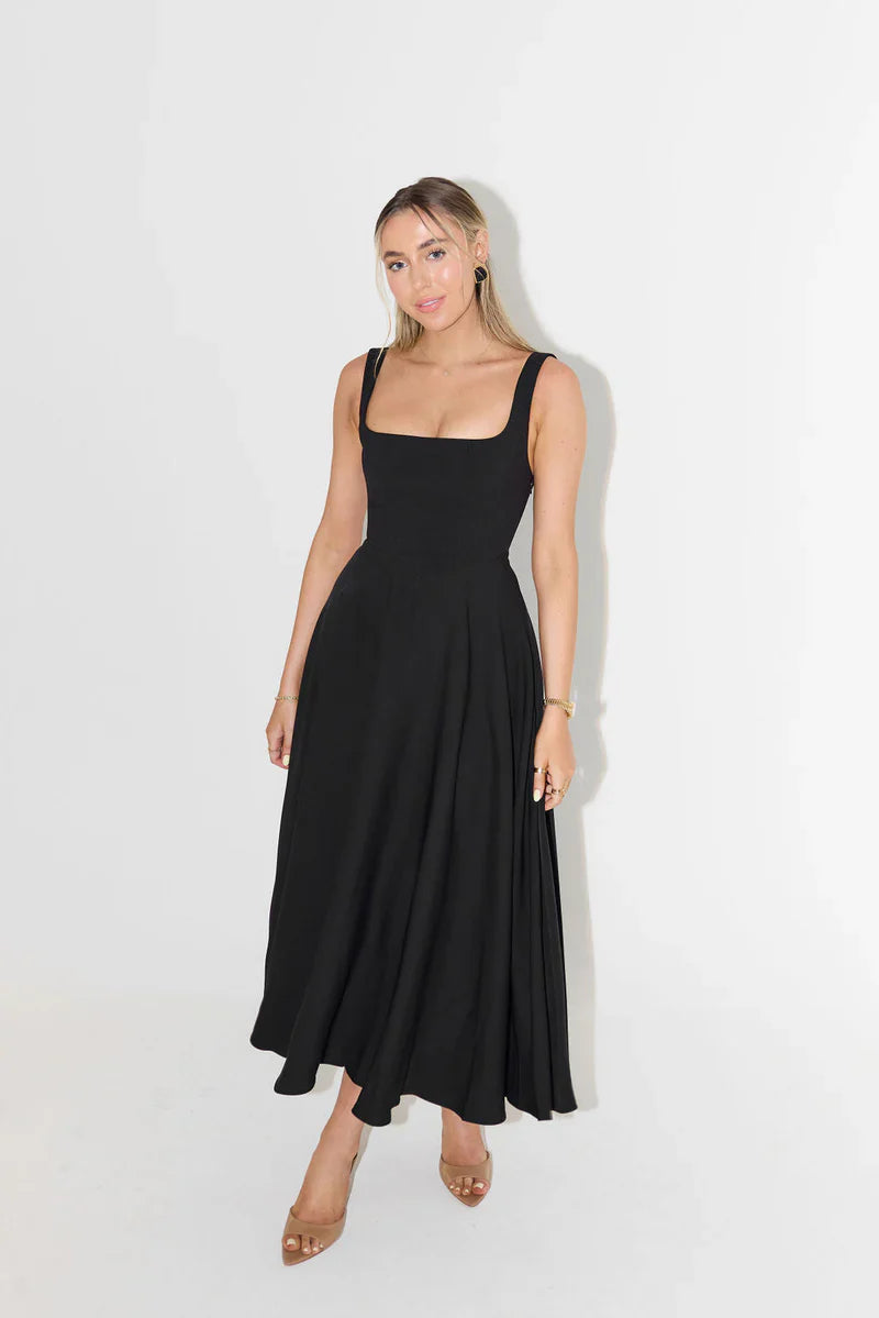 Shayla midi dames jurk met vierkante hals