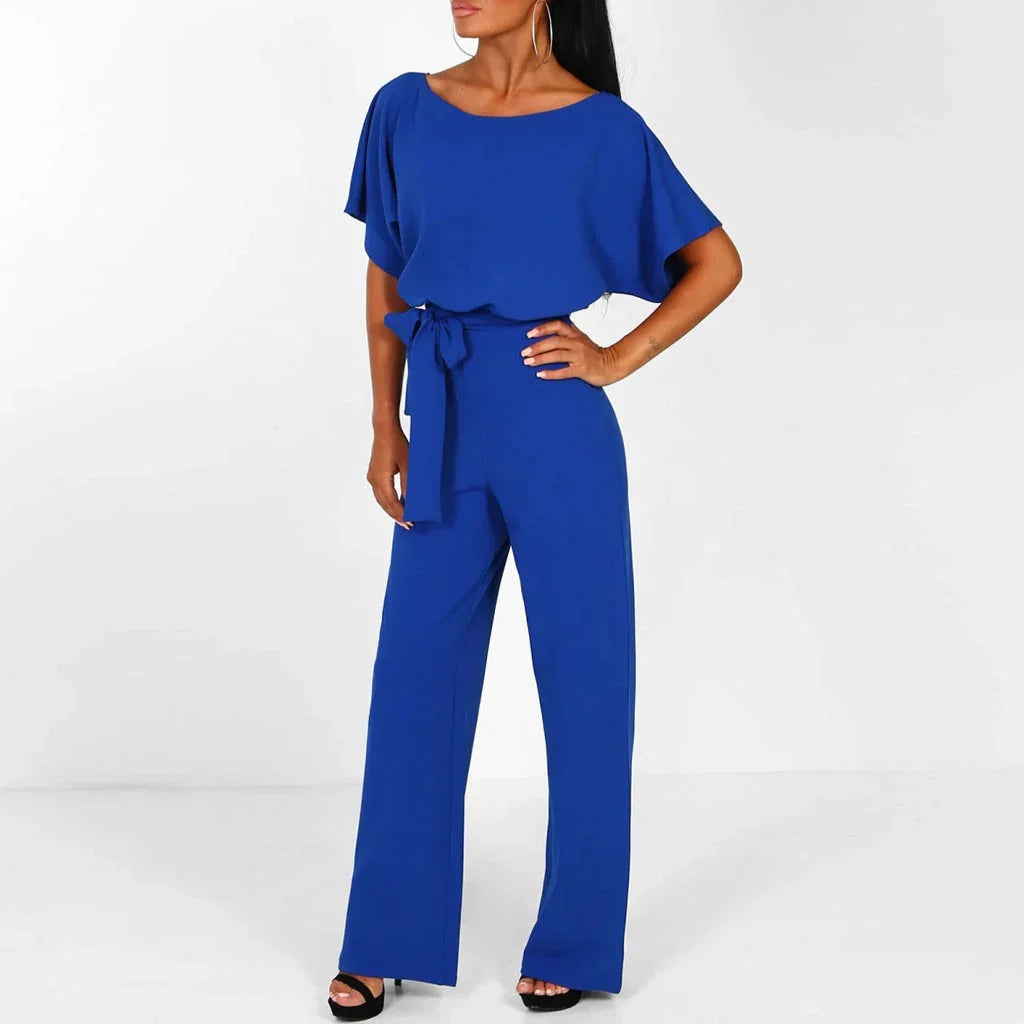 Sophie Dames jumpsuit met ceintuur en korte mouwen