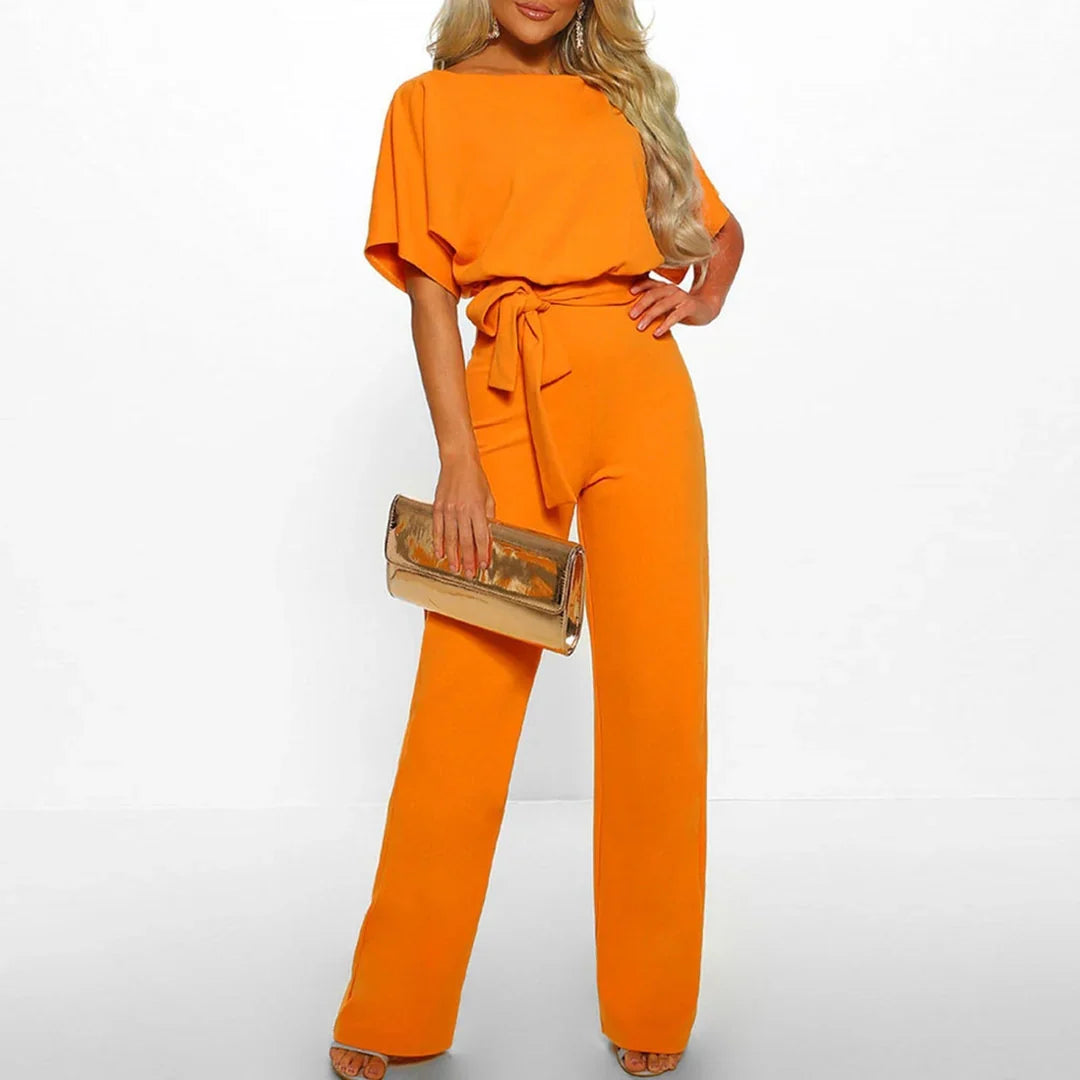 Sophie Dames jumpsuit met ceintuur en korte mouwen