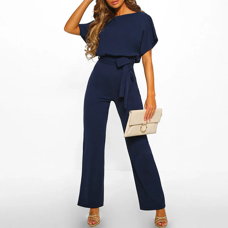 Sophie Dames jumpsuit met ceintuur en korte mouwen