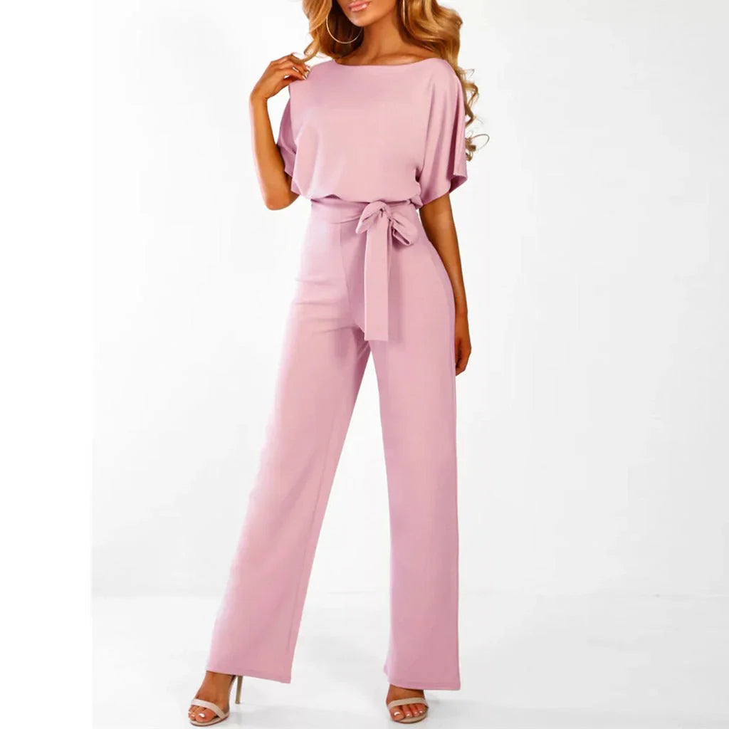 Sophie Dames jumpsuit met ceintuur en korte mouwen
