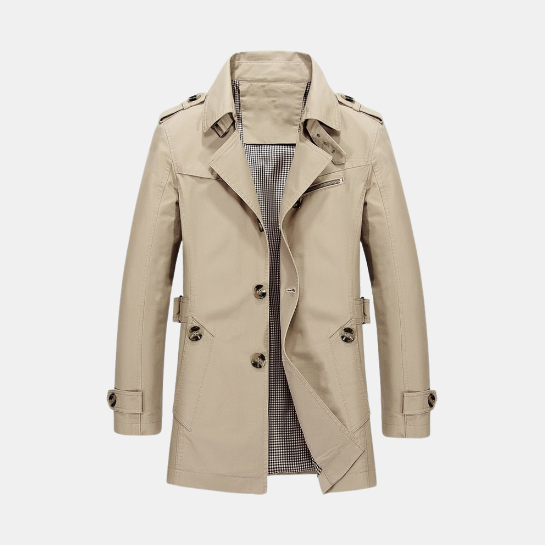 Heren Trenchcoat Met Dubbele Rij Knopen En Klassieke Kraag
