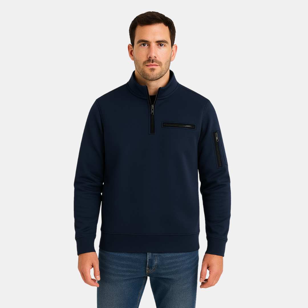 Heren Half Zip Trui Met Strakke Pasvorm En Ritsdetails