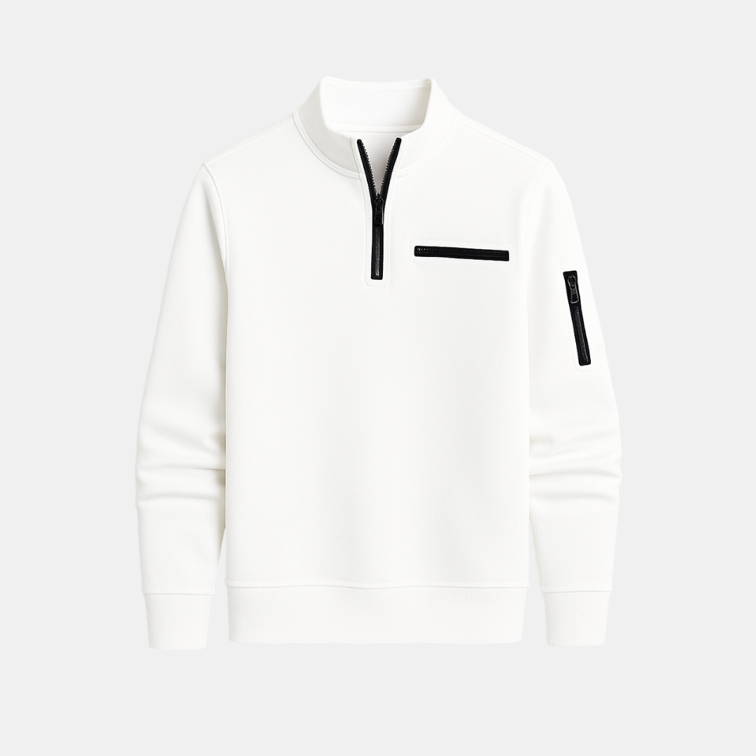 Heren Half Zip Trui Met Strakke Pasvorm En Ritsdetails