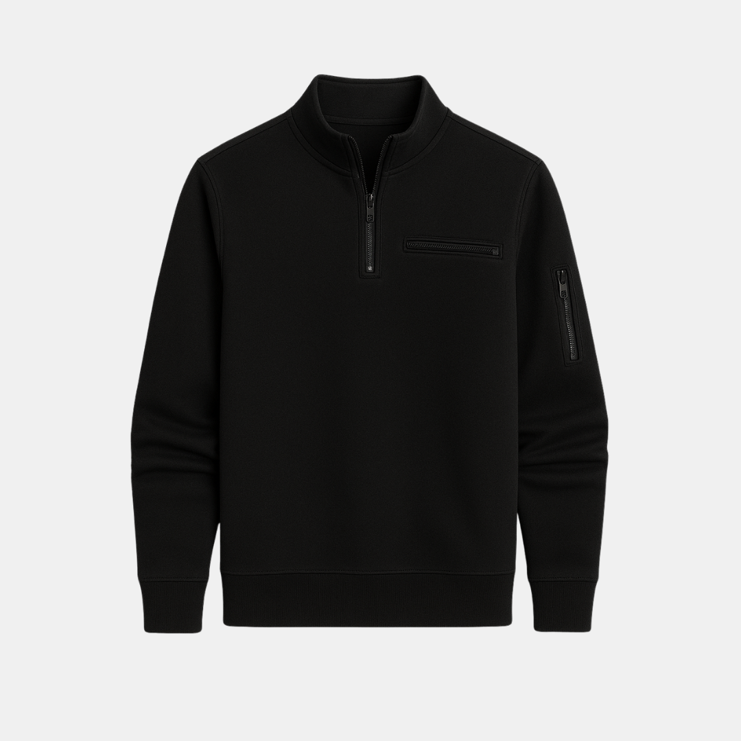 Heren Half Zip Trui Met Strakke Pasvorm En Ritsdetails