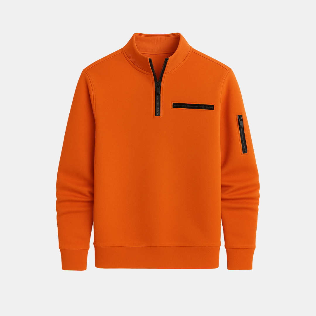 Heren Half Zip Trui Met Strakke Pasvorm En Ritsdetails