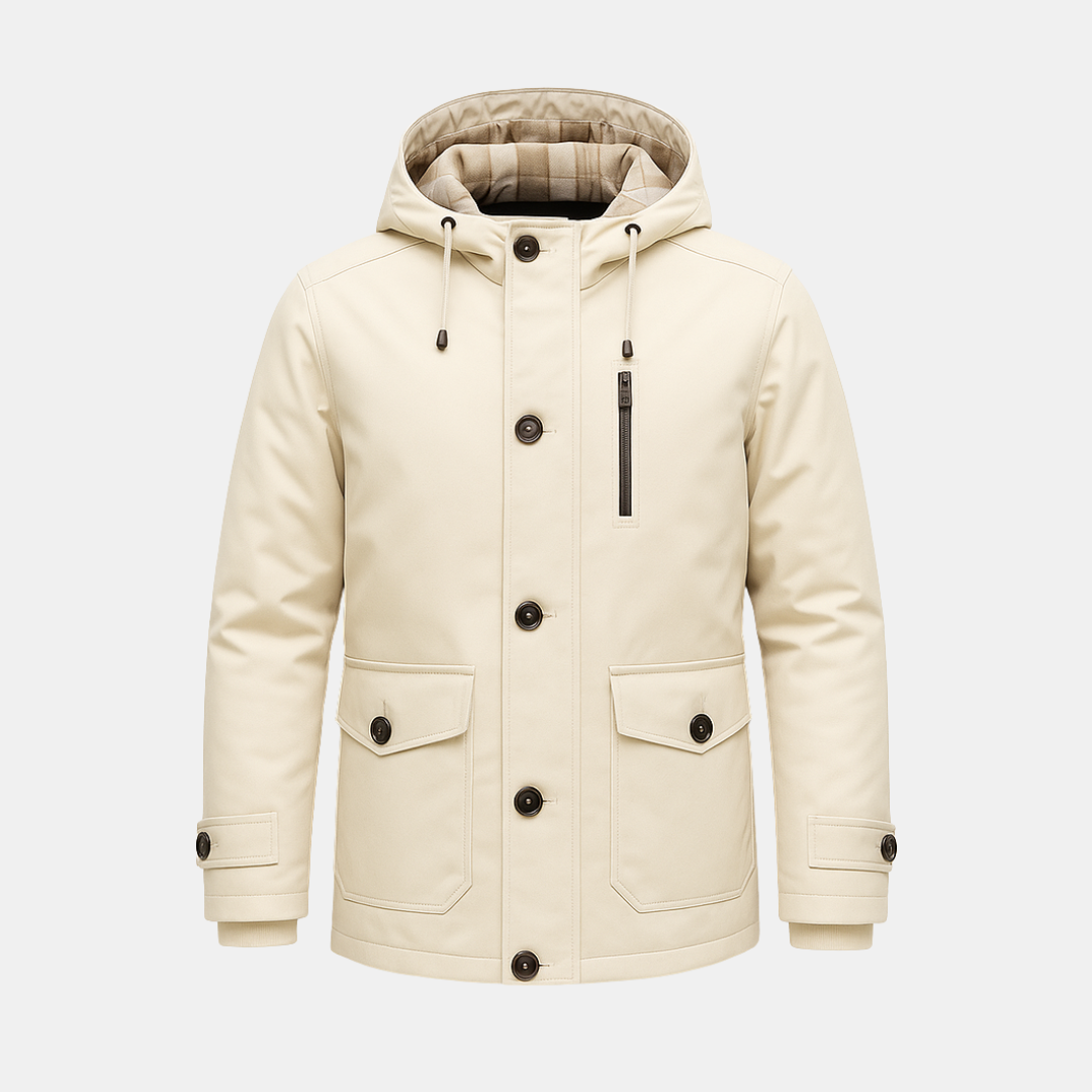 Warme Heren Winterjas Met Capuchon En Rits- En Knopensluiting