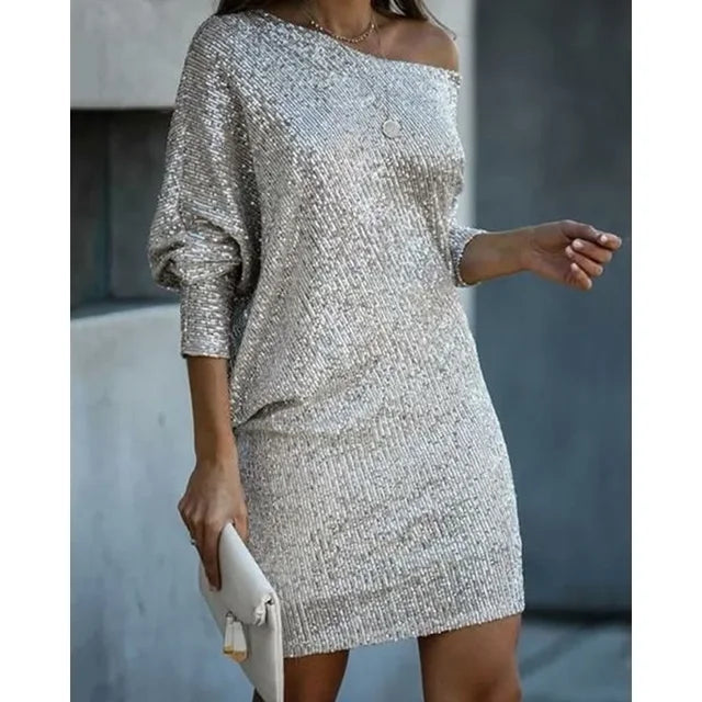 Alysha Dames glitter mini jurk met off-shoulder