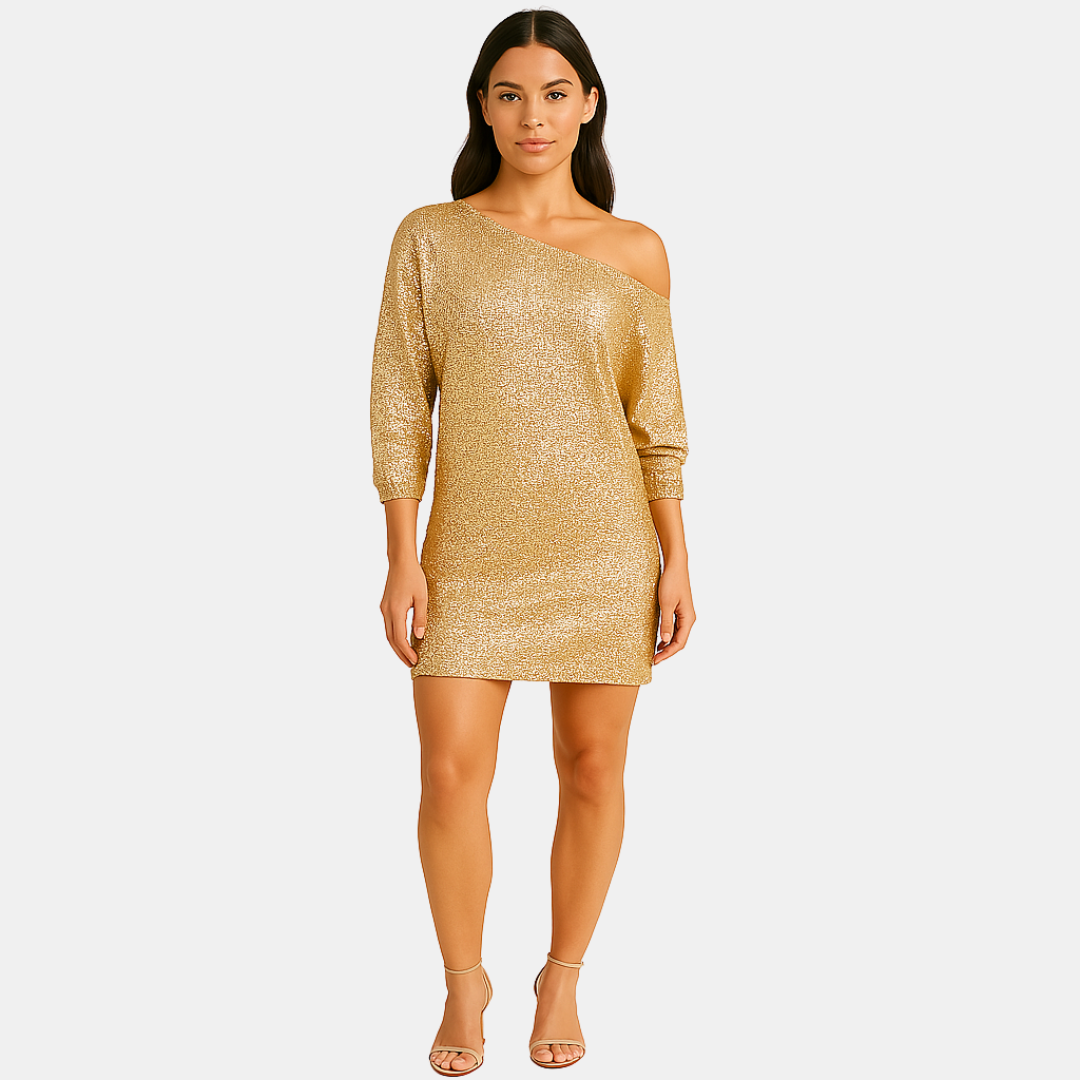 Alysha Dames glitter mini jurk met off-shoulder