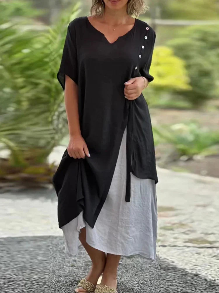 Amy Dames maxi overslagjurk met V-hals knopen