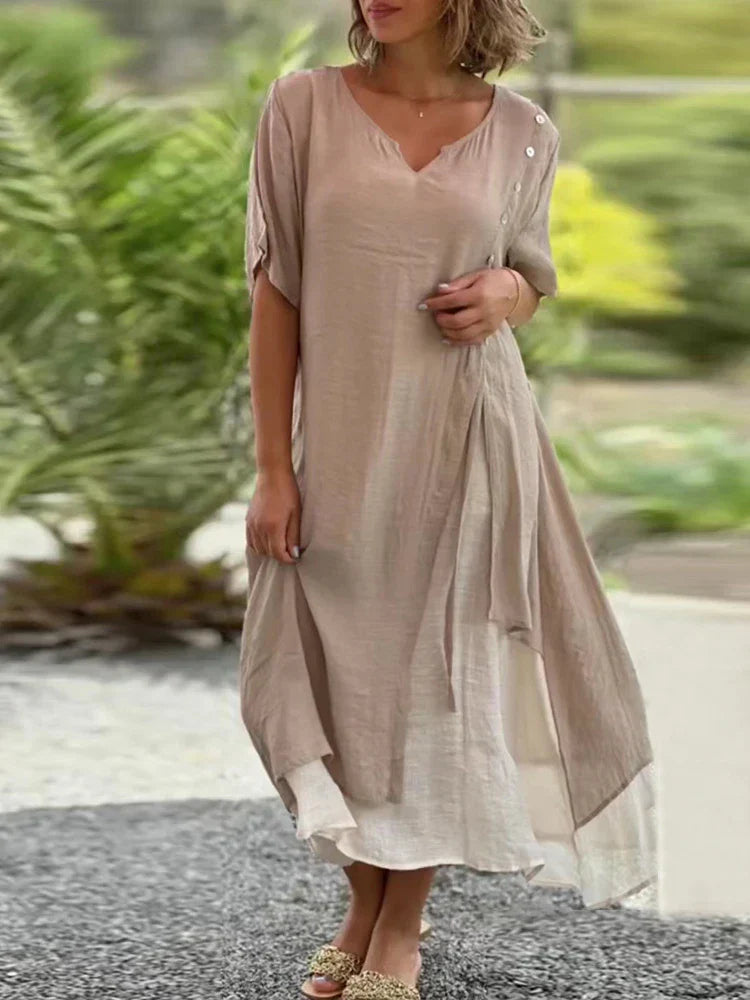 Amy Dames maxi overslagjurk met V-hals knopen