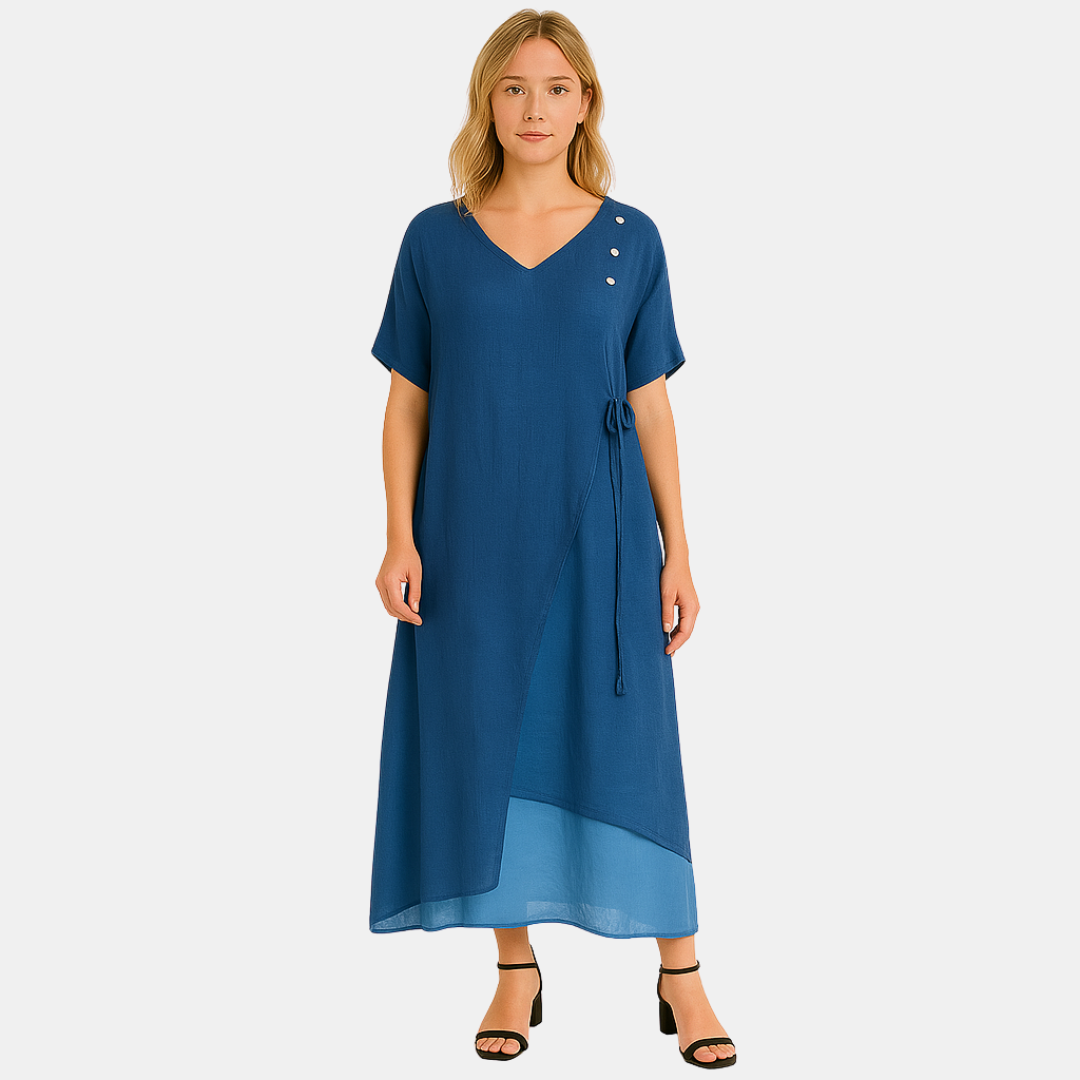 Amy Dames maxi overslagjurk met V-hals knopen