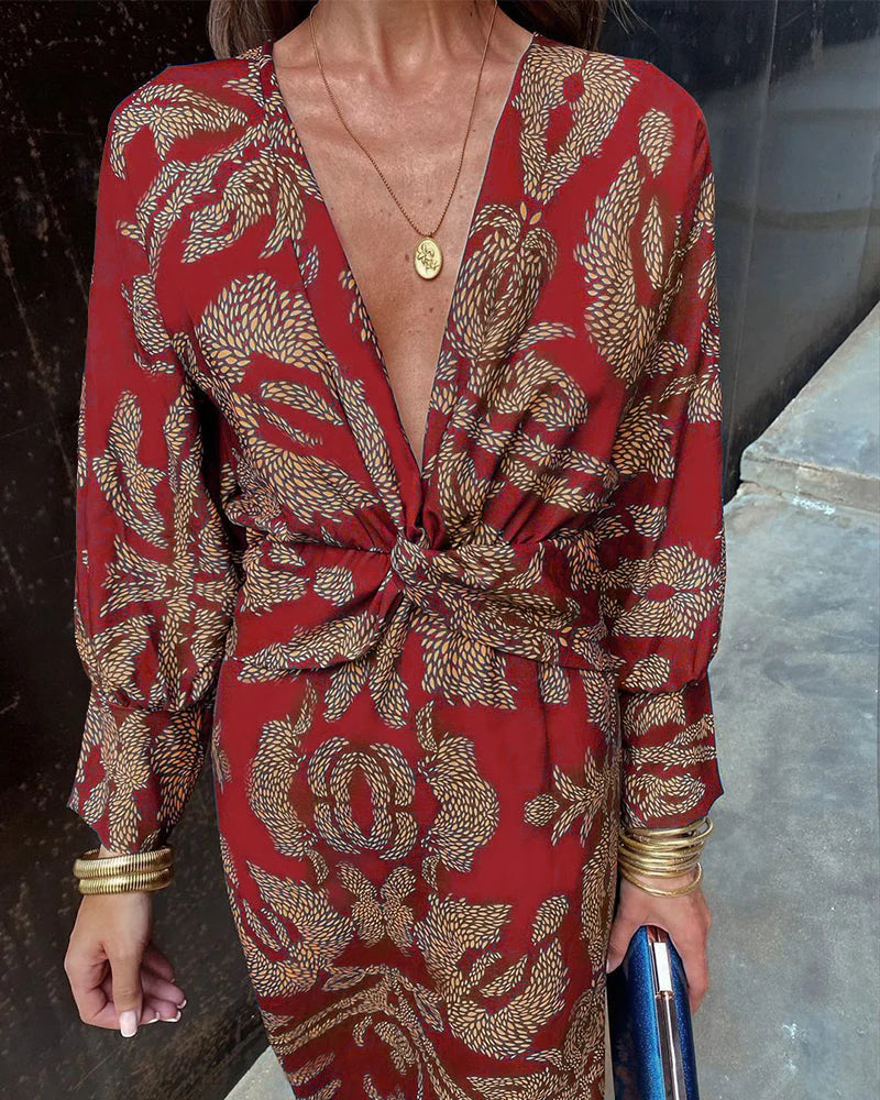 Audrey maxi dames jurk met V-hals en statement print