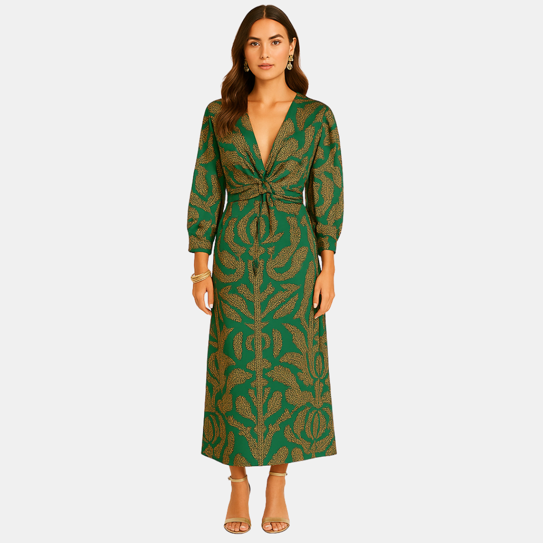 Audrey maxi dames jurk met V-hals en statement print