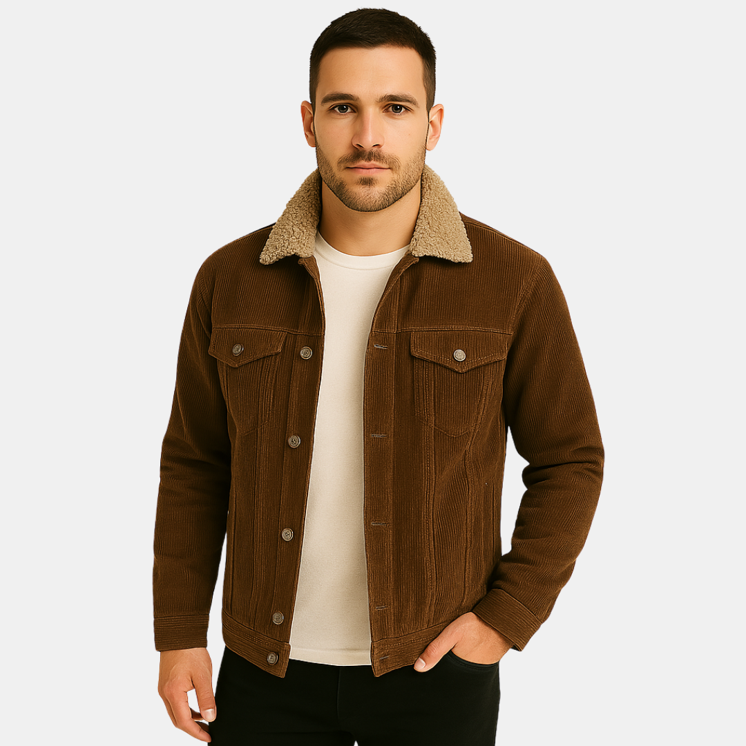 Ben Herencorduroy jas met teddykraag bruin