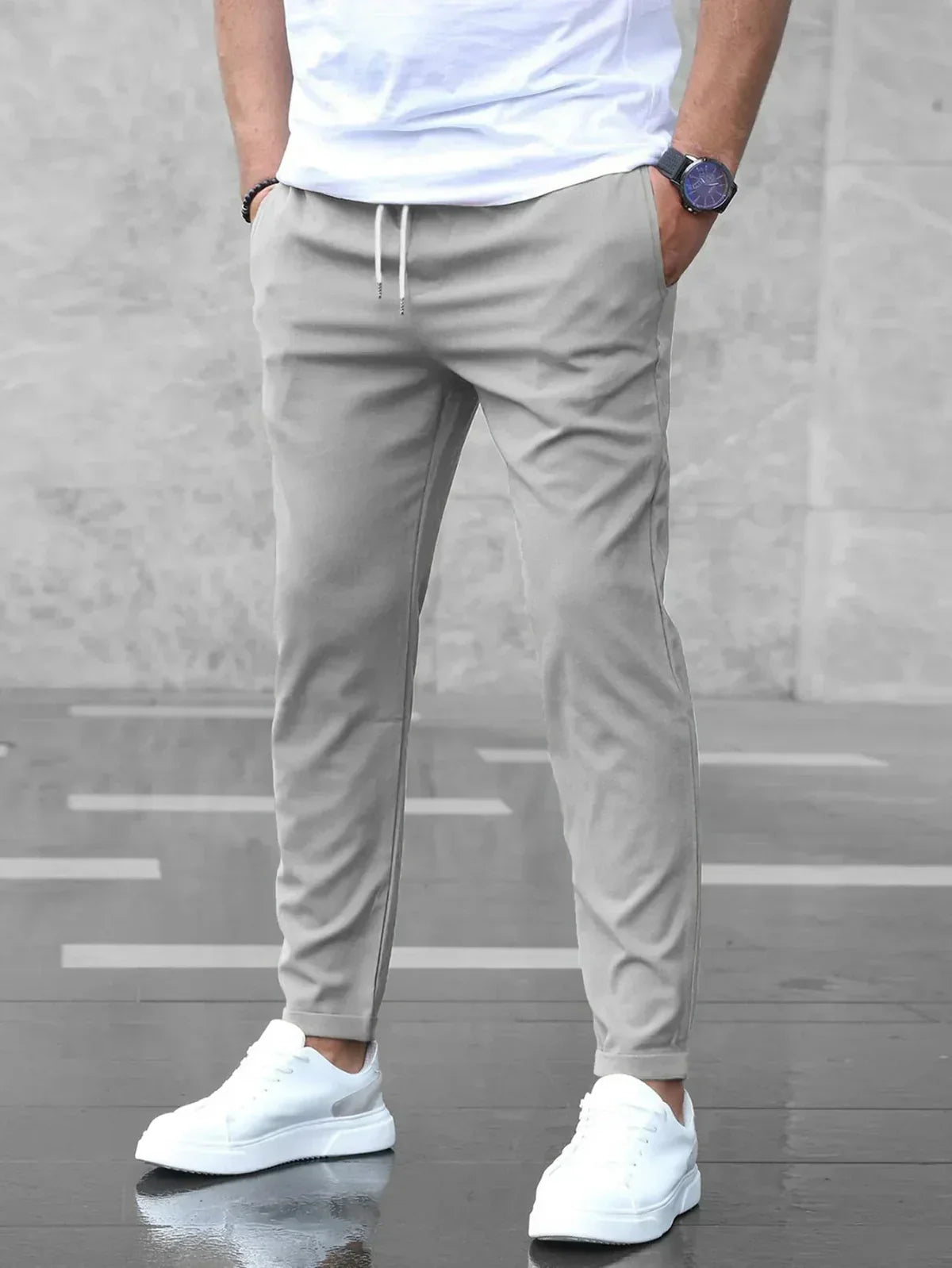 Caleb tapered heren chino met elastische taille en trekkoord