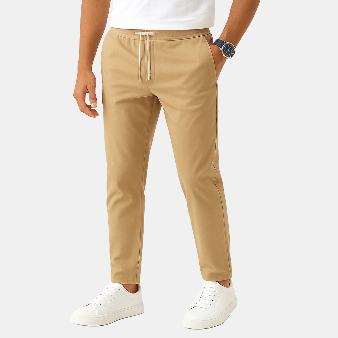Caleb tapered heren chino met elastische taille en trekkoord