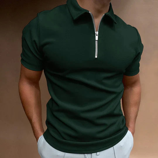 Cooper Heren polo met halve rits en korte mouwen