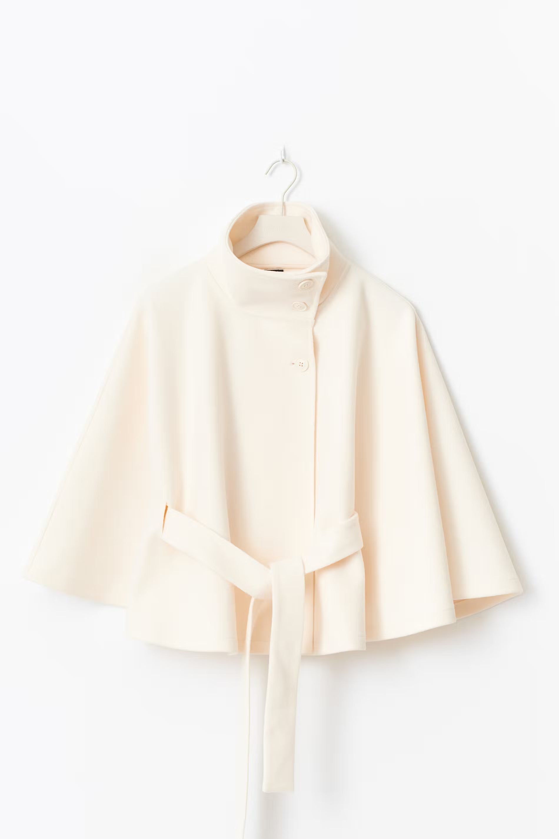 Dames Cape Jas Met Ceintuur En Hoge Kraag